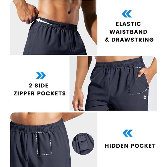 Nepest Men’s Running Athletic Shorts Zipper Pocket 5 in Inseam Linerless Dry Fit - Picture 3 of 8